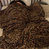 1pc Plush Faux Rabbit Fur Leopard Print Double-Layered Soft Blanket - Cozy Lunch Break, Sofa, Couch, and Home Throw for Nap and Relaxation - Stylish, Reversible, and Easy to Care