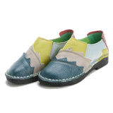 kamames kamames First Layer Cowhide Soft Soled Women's Shoes, National Style Color Leather Women's Singles Shoes, Beans Shoes, Middle-Aged Mother Shoes.