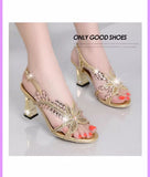 kamames Women Wear Comfortable Non-Slip Open Toe Shoes With Rough Heels And A New Elegant Bohemian Crystal High Heels.