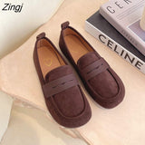 kamames New Ladies Flat Shoes Casual Shoes Non-Slip Driving Shoes Leather Comfortable Flat Shoes Black Brown