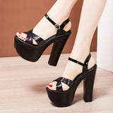 kamames Tiangao Model Shoes 15Cm Super High Heels Sandals Thick Heels Stage Performance Shoes Large Size 43 Walk Black Car Model