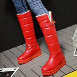 kamames Winter Women Boots Warm Plush Sonw Boots Platform Flat Heel Knee High Boots Slip On Female Shoes Black White Red