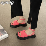 kamames design fluorescent color thick-soled platform sandals women's 2022 summer new one-word buckled open-toed shoes pumps