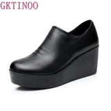 GKTINOO 2021 Wedges Women Shoe Spring Autumn Slip-On High Heels Round Toe Genuine Leather Casual Ladies Platform Shoes Woman