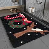 Christmas Joy Flannel Doormat - Polyester, Non-Slip, Super Absorbent, Anti-Fatigue, Waterproof Floor Mat for Home Decor - Hand Washable, Durable Welcome Mat for Kitchen, Hallway, Living Room, Bedroom, Laundry - Festive Reindeer, Wreath & Candy Cane Print