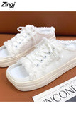 kamames Shoes Slippers Women Casual Slip On Flats Shoes Summer Ladies Half Slipper Platform Shoes Femme 2023 New Fashion