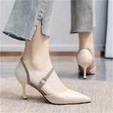 kamames women's2022spring and summer new sexy one-word buckle belt net red high-heeled shoes fairy wind stiletto pointed toe shoes