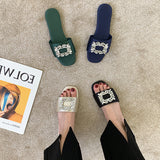 kamames Square Buckle Sandals Slippers Women Wear 2024 Summer New Women's Shoes Network Celebrities Popular Style Fairy Style Semi-Slippers