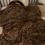 1pc Plush Faux Rabbit Fur Leopard Print Double-Layered Soft Blanket - Cozy Lunch Break, Sofa, Couch, and Home Throw for Nap and Relaxation - Stylish, Reversible, and Easy to Care