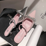 kamames kamames Powder ~ Huge Beauty! Laint Ered Pink Half Head Cool Slippers Women Wear Summer Silver Pointed Shoes