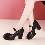 kamames Style High Heels, Thick Heels, Round Head Walking Shoes, Women's Thick Soles, Waterproof Platform, Cheongsam Models, Large Size Single Shoes, Black Performance Shoes.
