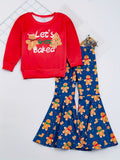 Girls' 2-piece Sets, BELIEVE And Santa Claus Print Pullover + Leopard Print Flare Pants, Autumn outdoor Clothes Christmas