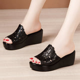 Wedges Heel Sandals Women Summer 2021 Platform Hollow Flower Sandals Large Size 41 43 Comfortable Open Toe Black Shoes Female