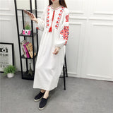 kamames kamames And Autumn New National Wind Heavy Industry Embroidery With Cotton And Linen Embroidered Skirt Loose A Word Lantern Long-Sleeved Dress