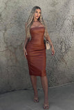 kamames rosamariaryyti - Grasa Strapless Leather Midi Dress