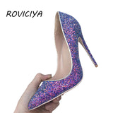 kamames Glitter Shiny Women Shoes High Heel 12 cm Stilettos Pointed Toe Women Pumps Chaussure Femme Talon Sexy LF001 ROVICIYA