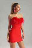 Kamames Julie Strapless Feather Mini Bandage Dress