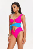 kamames Tine Contrast Color One Shoulder Swimsuit