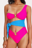 kamames Tine Contrast Color One Shoulder Swimsuit