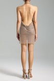 Kamames Dellis Metal Halter V Neck Dress