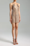 Kamames Dellis Metal Halter V Neck Dress