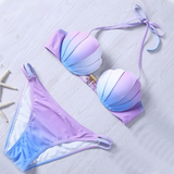 Hot Sale Summer Mermaid Bikini Western Style Women Bikinis Gradient Ramp Color Sexy Shell Swimsuit Low Waist Bathing Suit