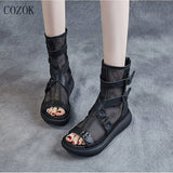 kamames Women Platform Sandals High-top Mesh Sandals Roman Wedges Sandals Ladies New Summer Shoes Cool Boots Black Sandals Fashion 2023