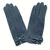 1 Pair Thickened Bowknot Decor Cycling Windproof Gloves, Warm Plus Velvet Cycling Cold-proof Touch Screen Gloves, Outdoor Winter Fleece Gloves