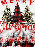 Long Sleeve Casual Merry Christmas Print Crew Neck T-shirt for Fall & Winter, Women's Clothing
