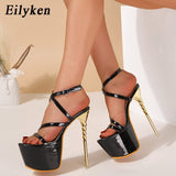 kamames New Platform Narrow Band Peep Toe Women Sandals 2023 Summer Sexy Buckle StrapSuper Thin High Heel Evening Party Shoes
