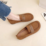 kamames New Ladies Flat Shoes Casual Shoes Non-Slip Driving Shoes Leather Comfortable Flat Shoes Black Brown