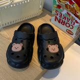 Summer Slippers for Beach DIY Hole Shoes Cartoon Bear Women's Shoes Antislip Soft Cloud Sole Holiday Female Flipflop Sandals