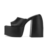 kamames high-heeled square head open-toed fish mouth solid color one-line buckle women's slippers women shoes high heel