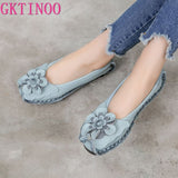 GKTINOO 2021 Soft Genuine Leather Flat Shoes Women Flats with Flowers Ladies Shoes Women Designers Loafers Slip On