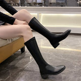 kamames kamames Size Women's Shoes 4142 But Knee Autumn Winter Korean Version Square Head High Boots Flat Bottom Low Heel Rear Zip Knight Boots