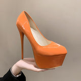 kamames kamames Autumn New Style High Heel Single Shoes Female Spell Color Fine Heel Sexy Single Shoe Waterproof Platform Ultra High Heel Nightclub Women's Shoes Tide