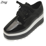 kamames new Spring Casual Solid Flat Women Shoes Patent Leather Lace-Up Loafers Flat Platforms British Style Ladies Oxfords35-42