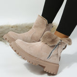 kamames Women's Snow Boots 2024 Autumn And Winter New Large-Size Velvet Thick-Soled Warm Cotton Shoes Martin Boots