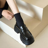 kamames Love Shoes Heightened Small Leather Shoes 2024 New Korean Muffin Black English Round Head Retro JK Shoes
