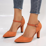 Stylish Solid Color Block Heels - Pumps with Pointed Toe, Buckle Strap, and Comfortable Design for Casual and Formal Occasions