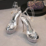 kamames Steel Tube Dancing Fluorescence Shine Shoes Women 2022 Summer New High Heel Peep Toe Nightclub Sandals 17.5cm Waterproof 7.5cm