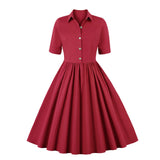 Zingj Solid Red Black Retro Vintage Rockabilly Dress Summer Shirt Sundress 50s Green A Line Pleated Women Swing Jurk For Party