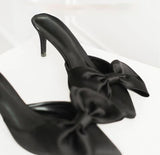 kamames Summer Women's Slippers Bowknot Cat Heel Low Heel Mid Heel Pointed Toe Shoes Slippers High Heels 1109-1