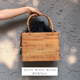 KAMAMES New Rattan Woven Bag Retro Straw Woven Beach Travel Crossbody Hand-Woven Bag Straw Bag Women's One Shoulder Handbag