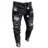 2025 White High-end Denim Men's Pants Cross-border Hot Trade Ripped Trend Black Slim Jeans Men