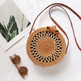 KAMAMES New Rattan Woven Bag Retro Straw Woven Beach Travel Crossbody Hand-Woven Bag Straw Bag Women's One Shoulder Handbag