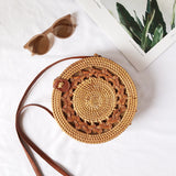 KAMAMES New Rattan Woven Bag Retro Straw Woven Beach Travel Crossbody Hand-Woven Bag Straw Bag Women's One Shoulder Handbag