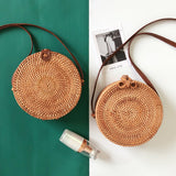 KAMAMES New Rattan Woven Bag Retro Straw Woven Beach Travel Crossbody Hand-Woven Bag Straw Bag Women's One Shoulder Handbag