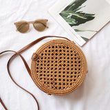 KAMAMES New Rattan Woven Bag Retro Straw Woven Beach Travel Crossbody Hand-Woven Bag Straw Bag Women's One Shoulder Handbag