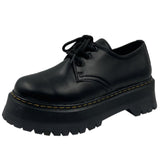 kamames Shoes With Thick Soles Spring And Autumn New English Vintage Leather Shoes Lacing Martin Single Shoes JK Muffin Shoes Summer